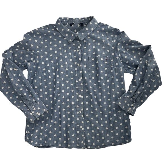 Tommy Hilfiger Long Sleeve Button UP Chambray Blue & Polka Dots XXL - Picture 3 of 7